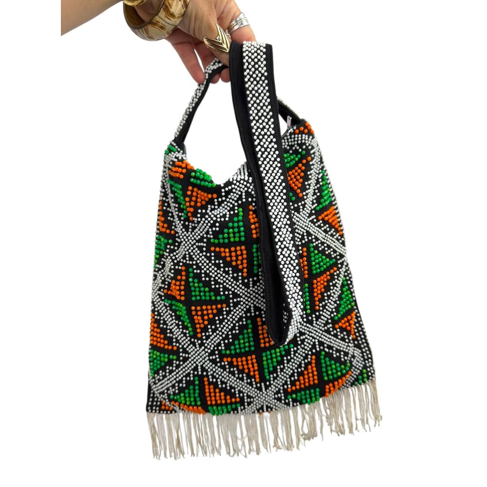 1960's orange green beaded bag - Picture 2 of 6